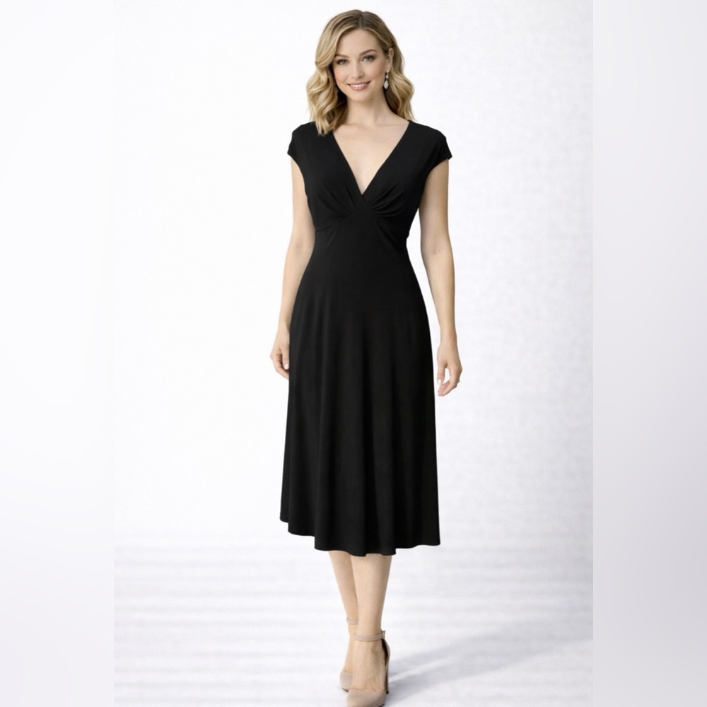 Chaps Ralph Lauren Dress L Large Black A Line Stretch Sleeveless Washable